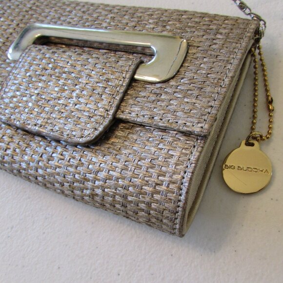 Big Buddha Woven Tan/Gold Clutch Bag - Like New - 12"x4.5" - Picture 10 of 16